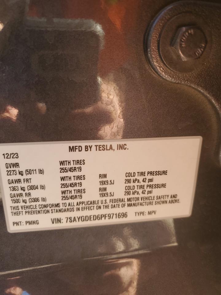 2023 TESLA MODEL Y VIN:7SAYGDED6PF971696