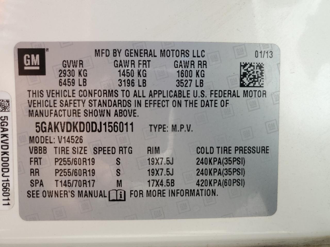 2022 BUICK ENCLAVE VIN:5GAKVDKD0DJ156011