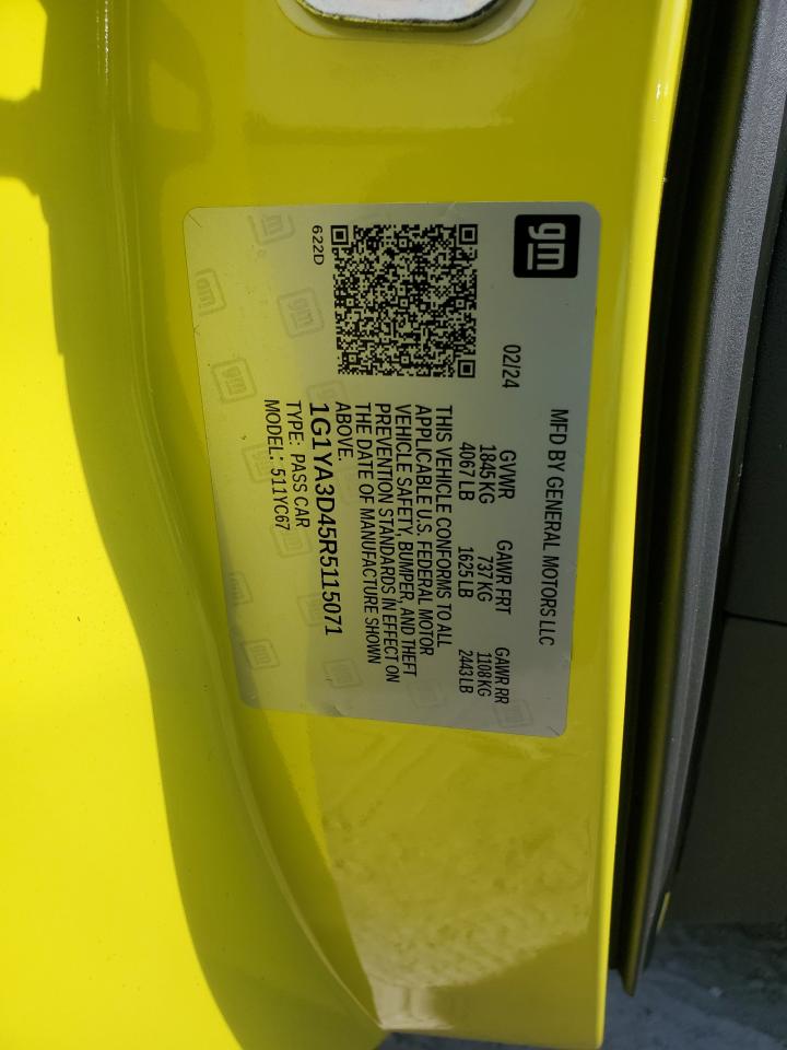 2024 CHEVROLET CORVETTE STINGRAY 1LT VIN:1G1YA3D45R5115071