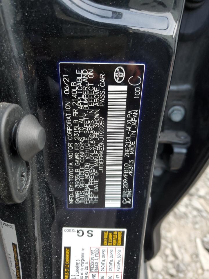 2022 TOYOTA COROLLA LE VIN:JTDEPMAE5NJ192259