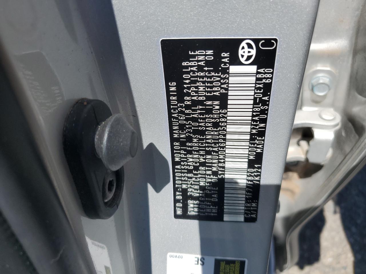 2023 TOYOTA COROLLA LE VIN:WDB2112871B178139