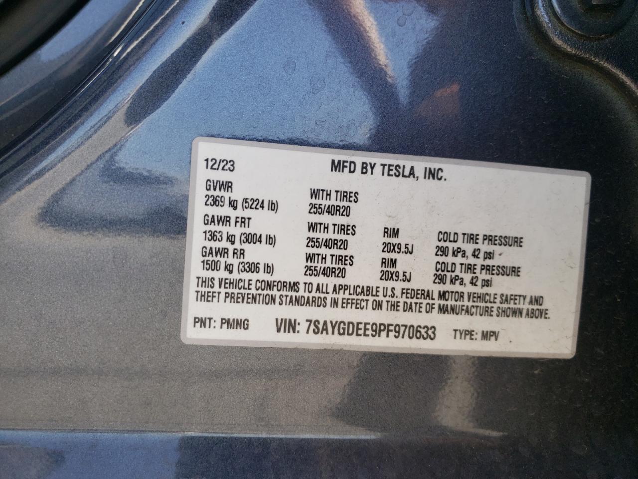 2023 TESLA MODEL Y VIN:7SAYGDEE9PF970633