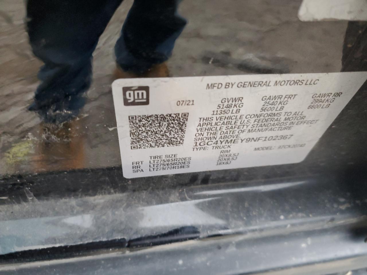 2022 CHEVROLET SILVERADO K2500 CUSTOM VIN:1GC4YMEY9NF102367