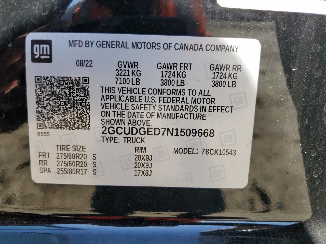 2022 CHEVROLET SILVERADO K1500 LTZ VIN:2GCUDGED7N1509668