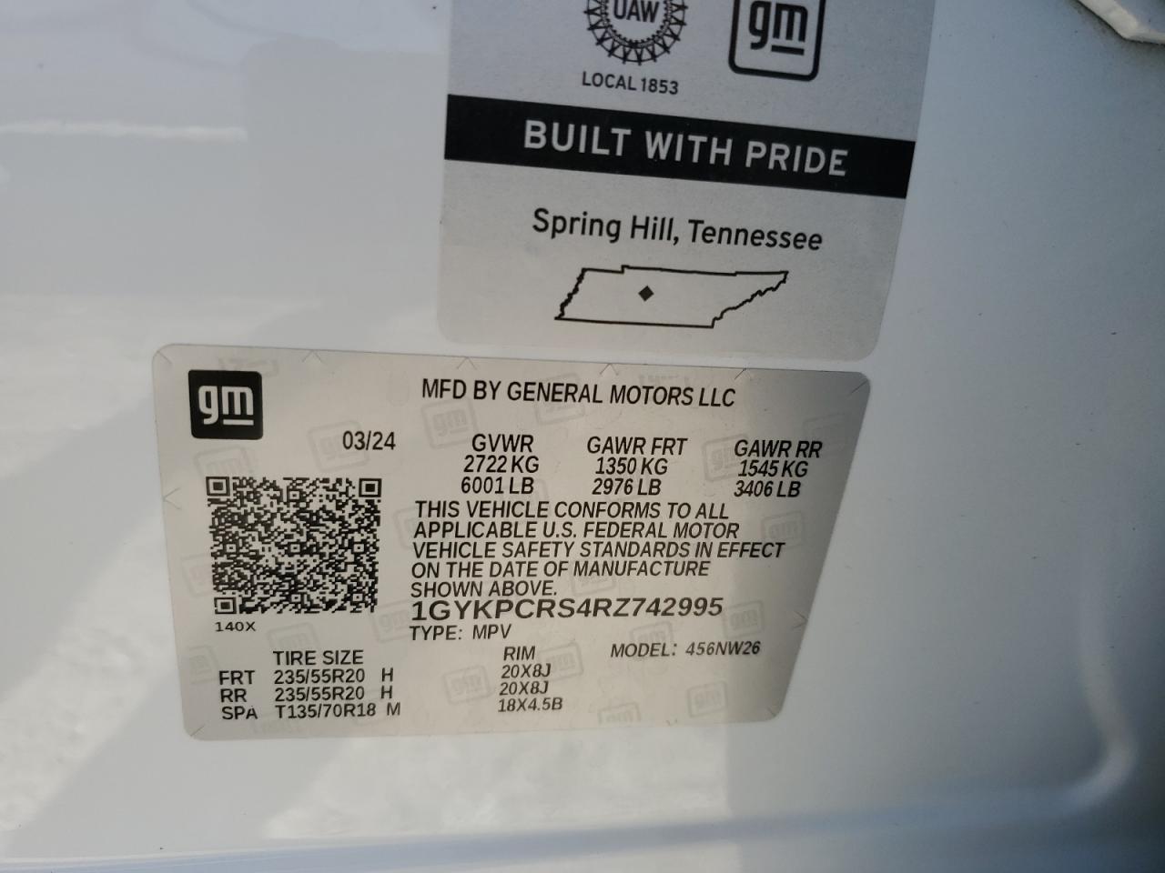 2024 CADILLAC XT6 PREMIUM LUXURY VIN:1GYKPCRS4RZ742995