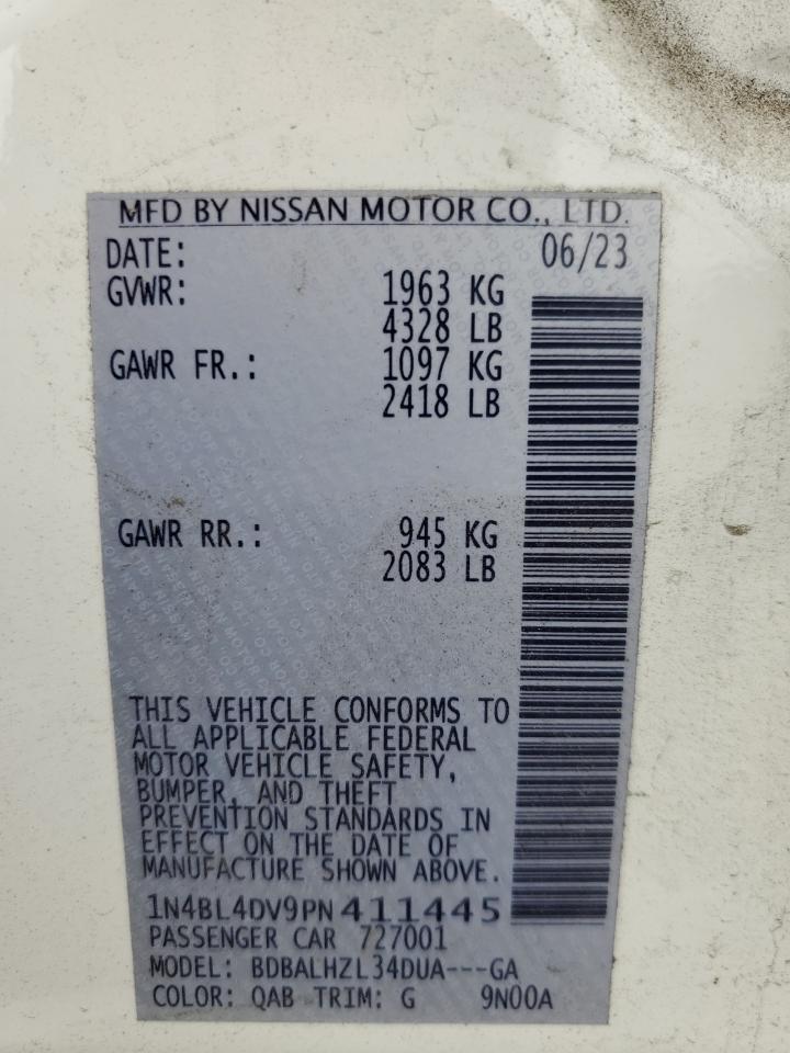 2023 NISSAN ALTIMA SV VIN:1N4BL4DV9PN411445