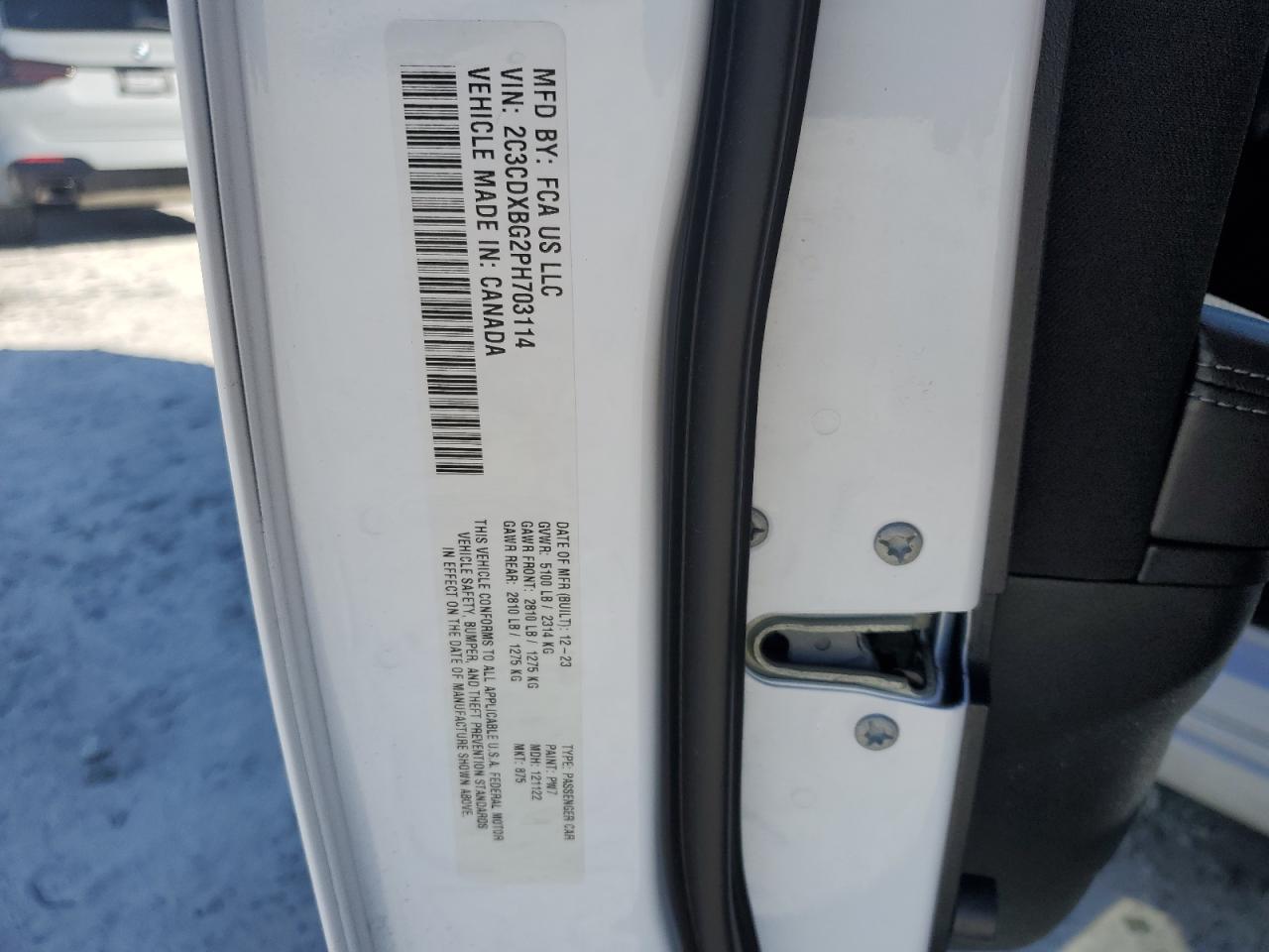 2023 DODGE CHARGER SXT VIN:2C3CDXBG2PH703114