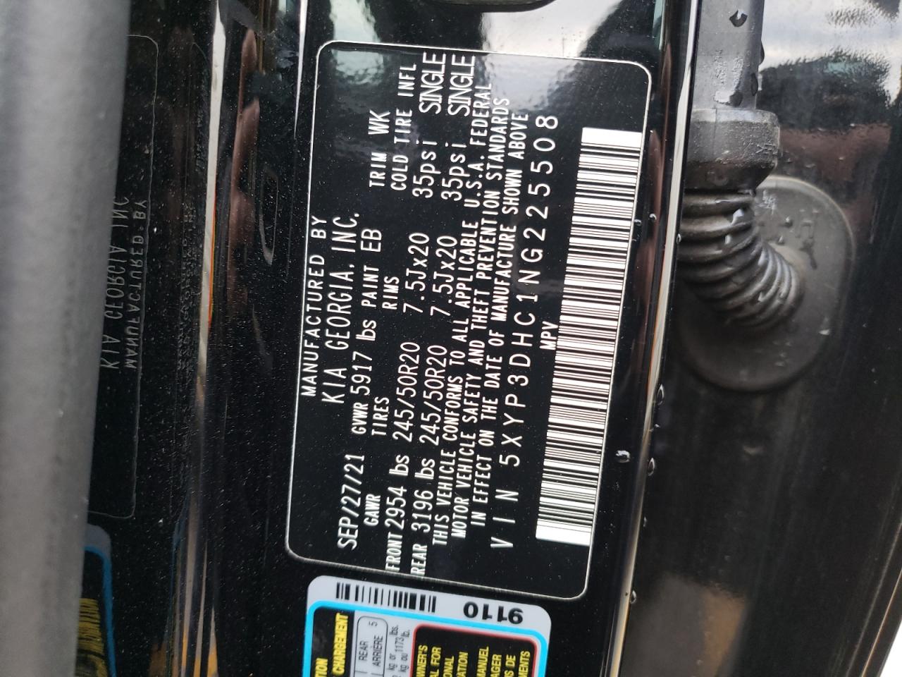 2022 KIA TELLURIDE EX VIN:5XYP3DHC1NG225508
