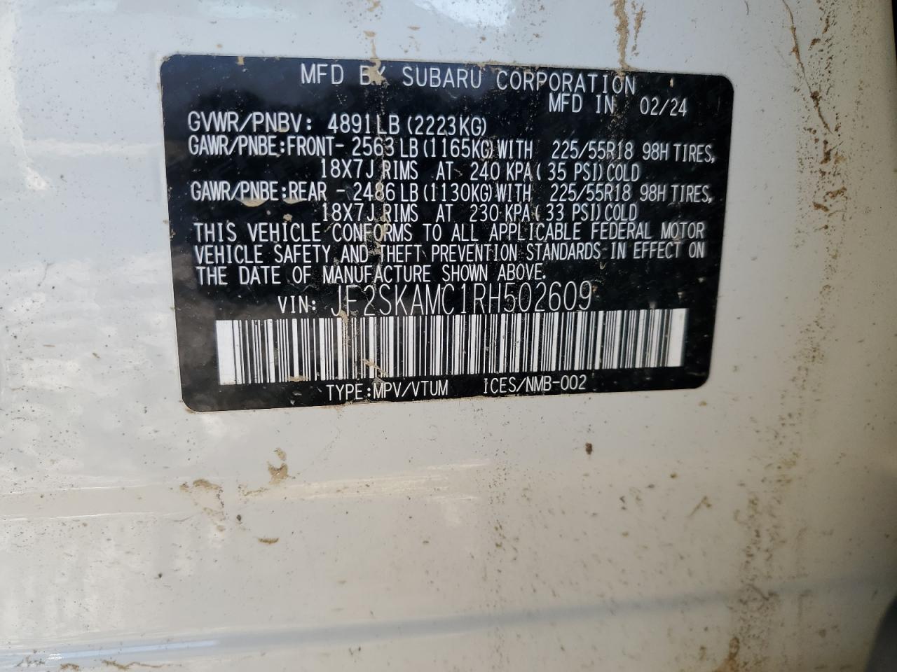 2024 SUBARU FORESTER TOURING VIN:JF2SKAMC1RH502609