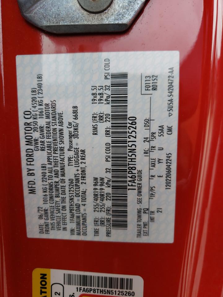 2022 FORD MUSTANG VIN:1FA6P8TH5N5125260