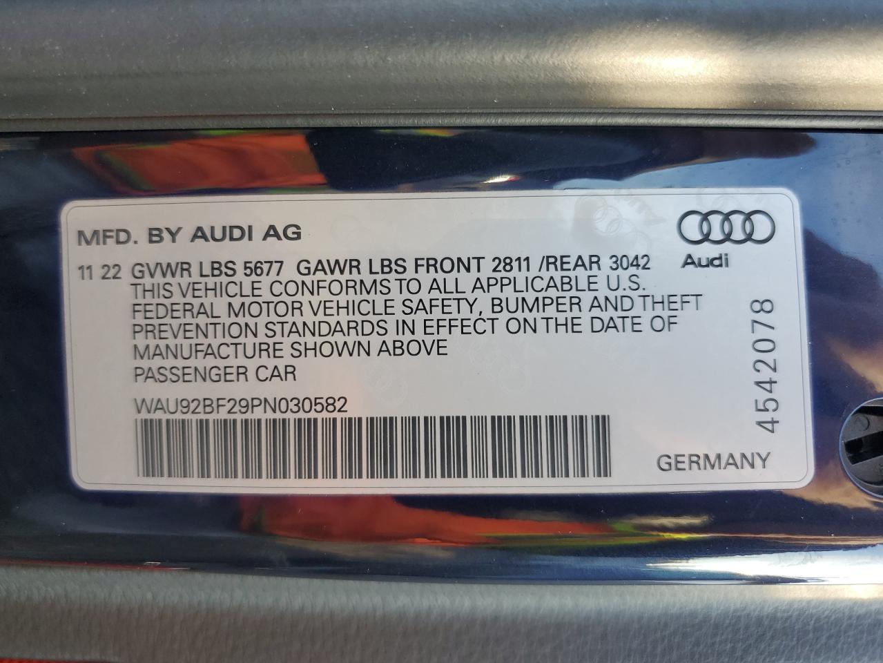 2023 AUDI A6 ALLROAD PRESTIGE VIN:WAU92BF29PN030582