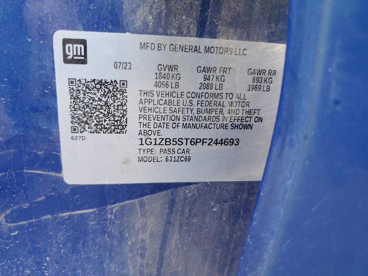 2023 CHEVROLET MALIBU LS VIN:1G1ZB5ST6PF244693