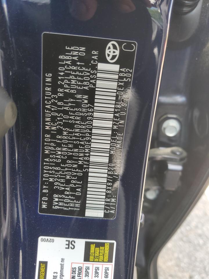 2023 TOYOTA COROLLA LE VIN:5YFB4MDE9PP009967