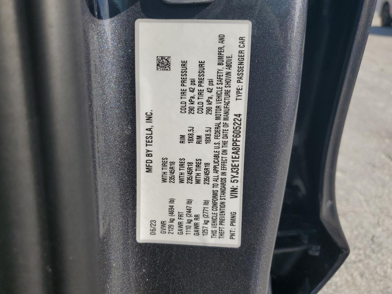 2023 TESLA MODEL 3 VIN:5YJ3E1EA8PF605224