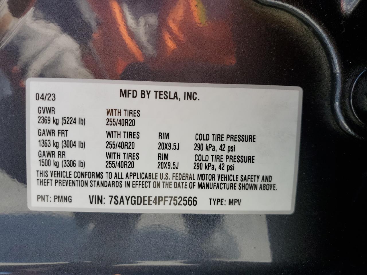 2023 TESLA MODEL Y VIN:7SAYGDEE4PF752566