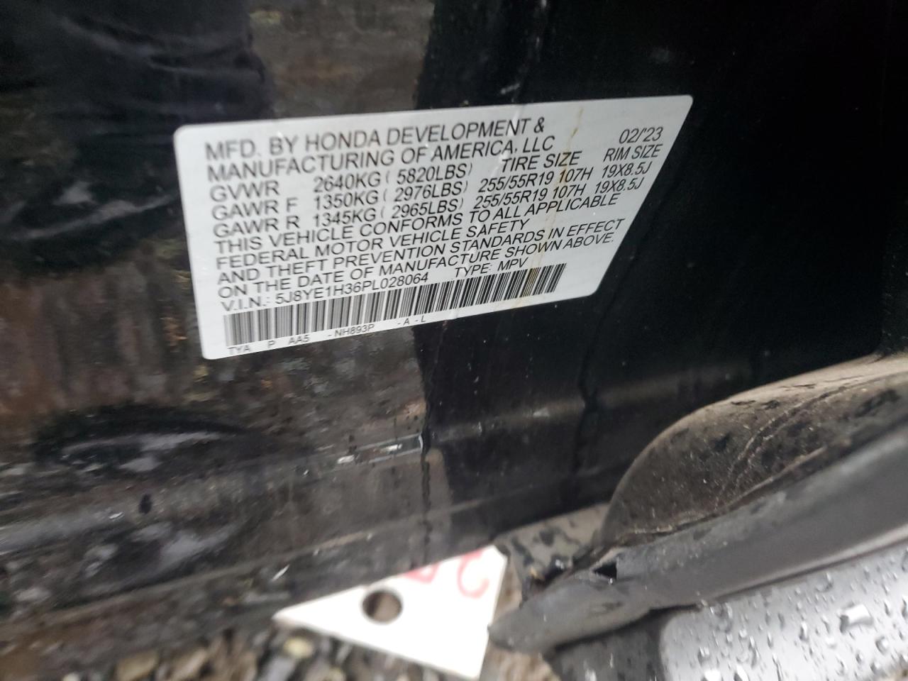 2023 ACURA MDX VIN:5J8YE1H36PL028064