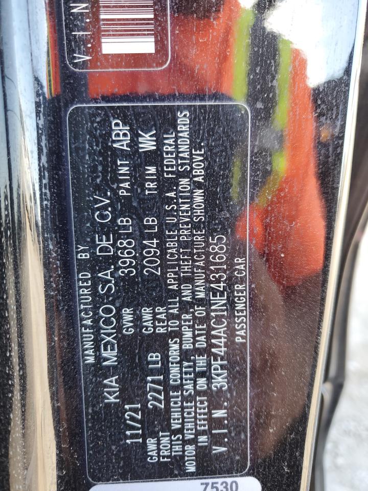 2022 KIA FORTE GT VIN:3KPF44AC1NE431685