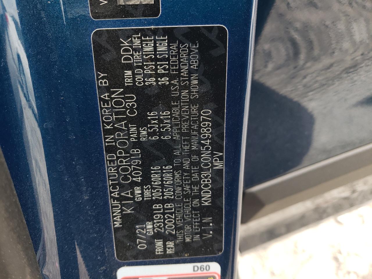 2022 KIA NIRO LX VIN:KNDCB3LC0N5498970