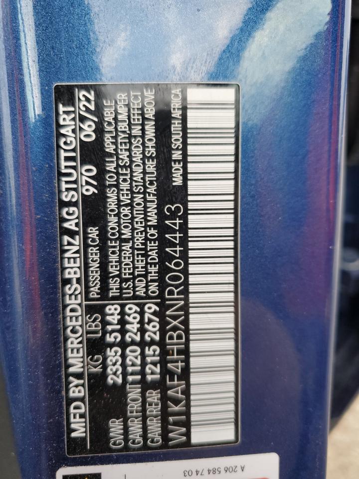 2022 MERCEDES-BENZ C 300 4MATIC VIN:W1KAF4HBXNR064443