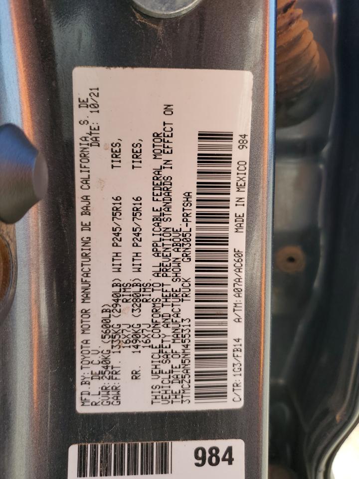 2022 TOYOTA TACOMA DOUBLE CAB VIN:3TMCZ5AN5NM455313