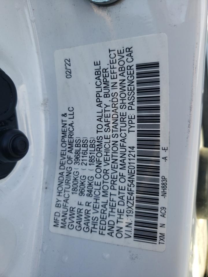 2022 HONDA INSIGHT EX VIN:19XZE4F54NE011214
