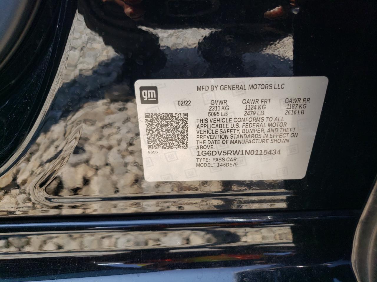 2022 CADILLAC CT5-V VIN:1G6DV5RW1N0115434