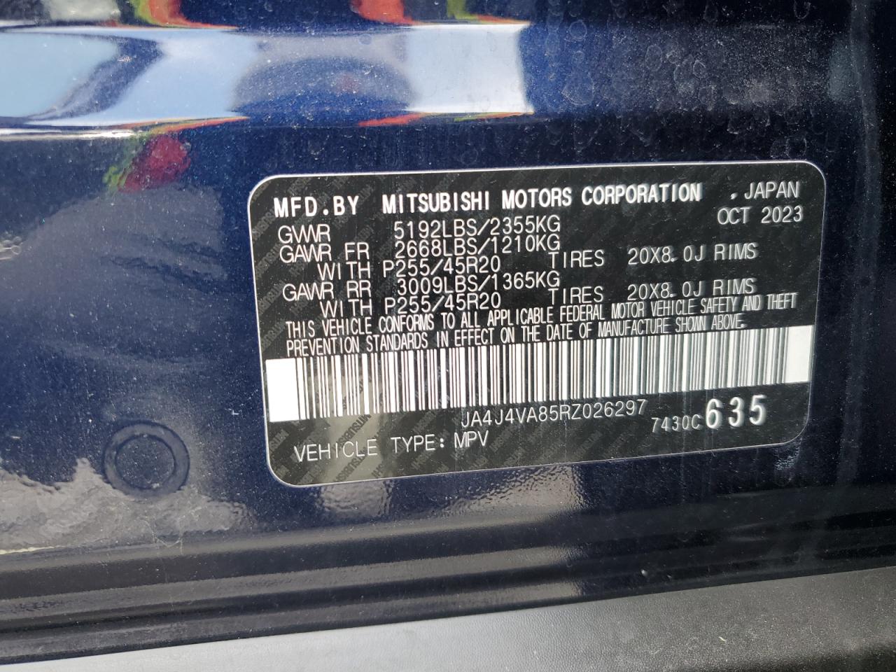 2024 MITSUBISHI OUTLANDER SE VIN:JA4J4VA85RZ026297