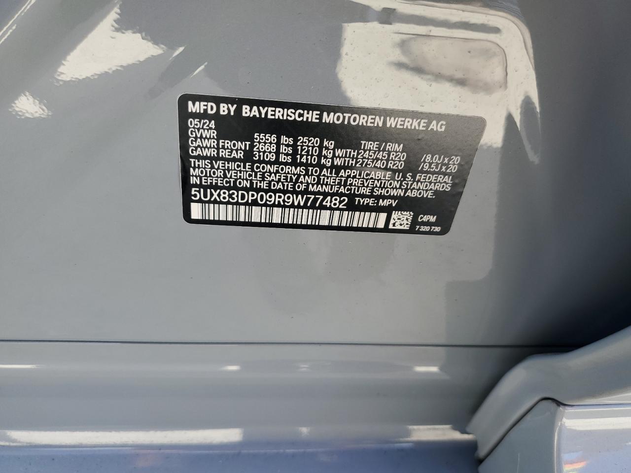 2024 BMW X3 M40I VIN:5UX83DP09R9W77482