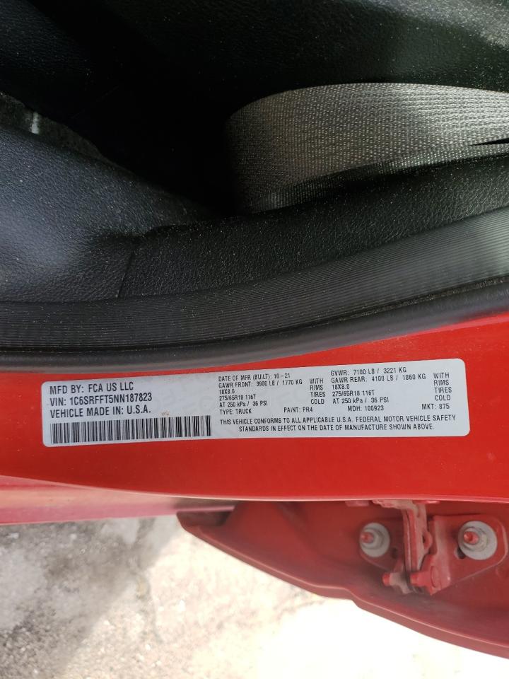 2022 RAM 1500 BIG HORN/LONE STAR VIN:1C6SRFFT5NN187823