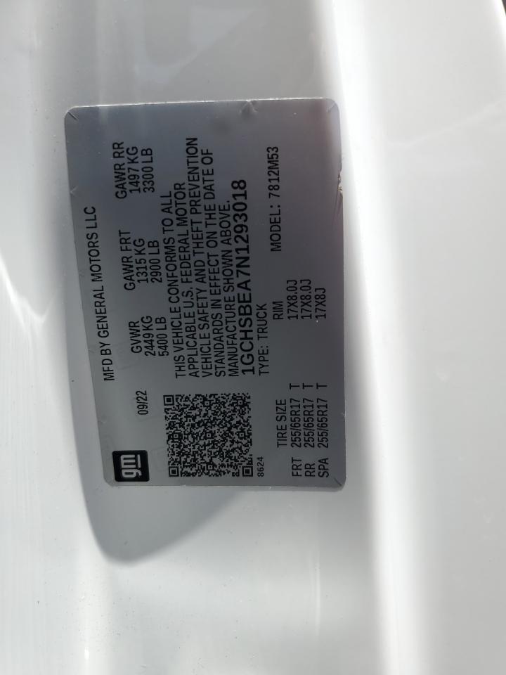 2022 CHEVROLET COLORADO VIN:1GCHSBEA7N1293018