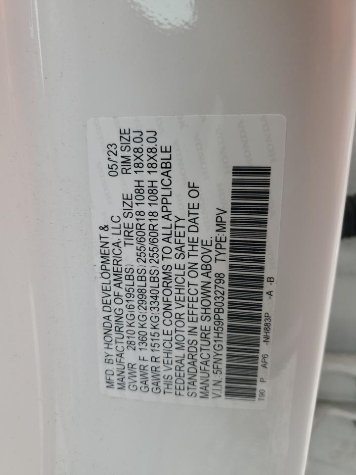 2023 HONDA PILOT EXL VIN:5FNYG1H59PB032798