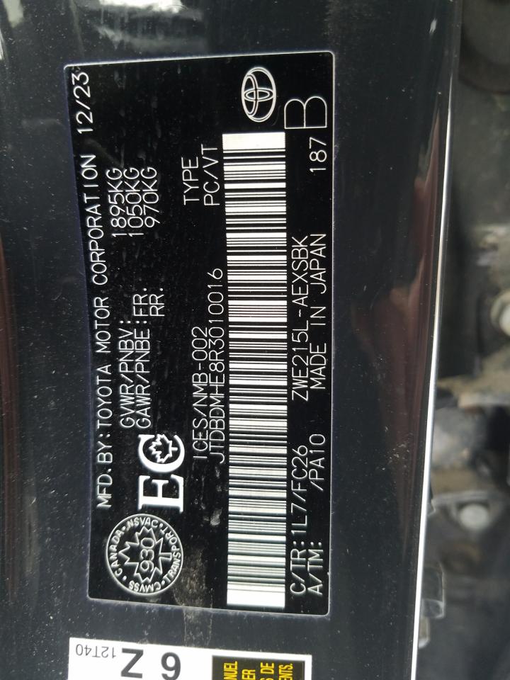 2024 TOYOTA COROLLA LE VIN:JTDBDMHE8R3010016