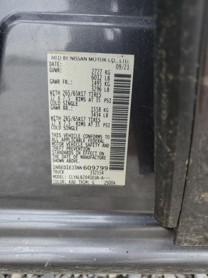 2022 NISSAN FRONTIER S VIN:1N6ED1EJ3NN609799