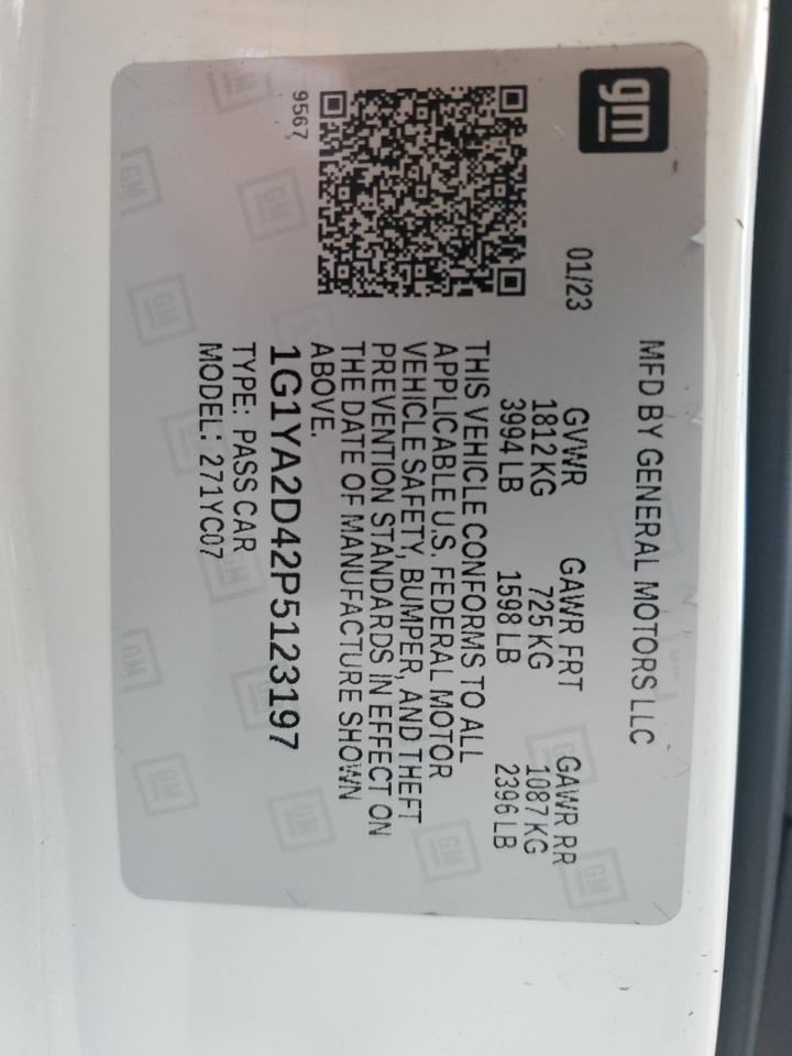 2023 CHEVROLET CORVETTE STINGRAY 1LT VIN:1G1YA2D42P5123197