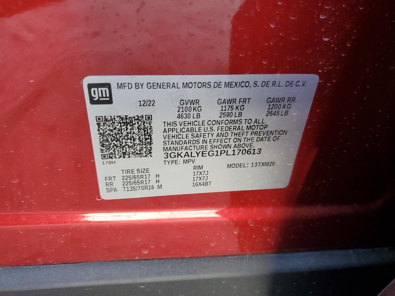2023 GMC TERRAIN AT4 VIN:3GKALYEG1PL170613