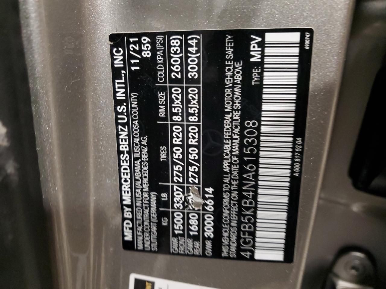 2022 MERCEDES-BENZ GLE 450 4MATIC VIN:4JGFB5KB4NA615308