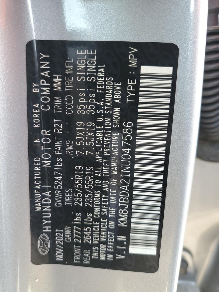 2022 HYUNDAI TUCSON SEL VIN:KM8JBDA21NU047586