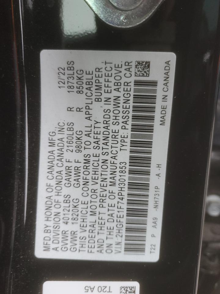 2023 HONDA CIVIC EX VIN:2HGFE1F74PH301853