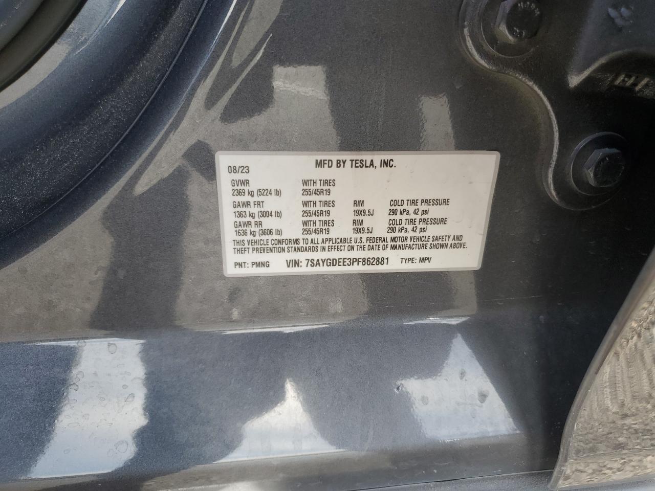 2023 TESLA MODEL Y VIN:7SAYGDEE3PF862881