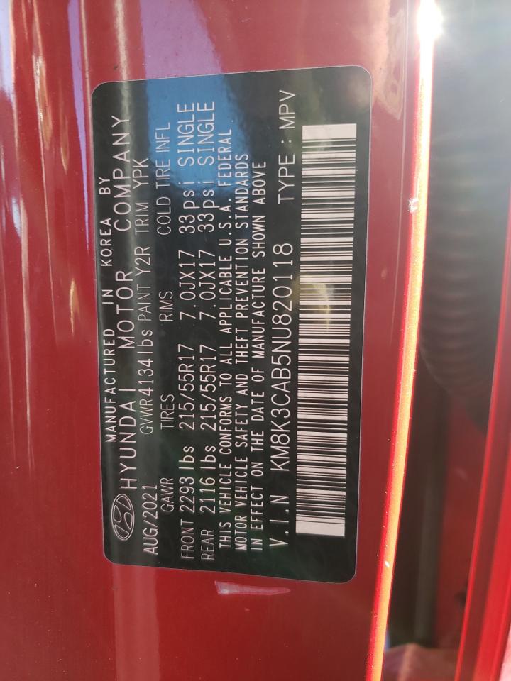 2022 HYUNDAI KONA SEL VIN:KM8K3CAB5NU820118