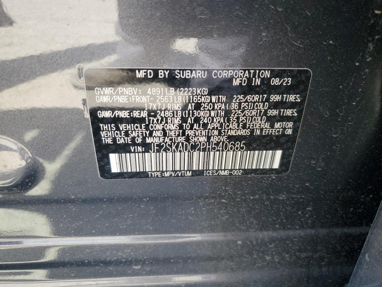 2023 SUBARU FORESTER PREMIUM VIN:JF2SKADC2PH540685