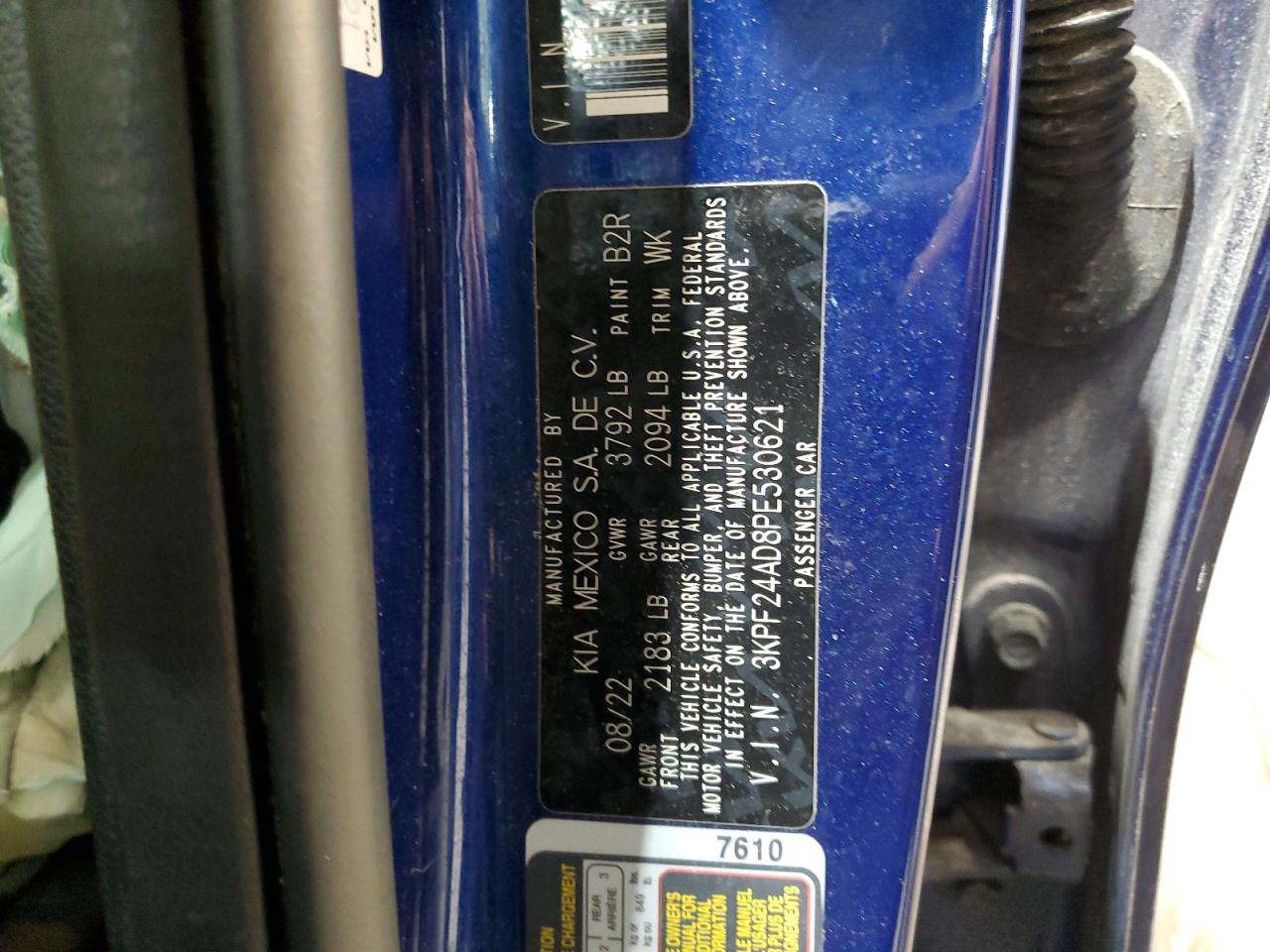 2023 KIA FORTE LX VIN:3KPF24AD8PE530621