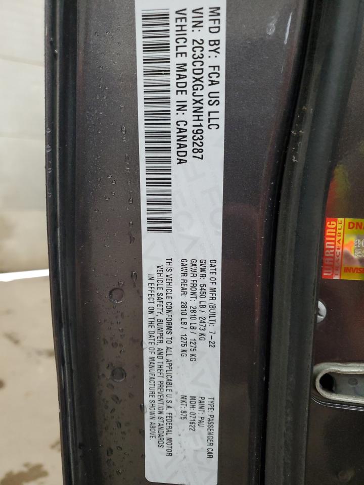 2022 DODGE CHARGER SCAT PACK VIN:2C3CDXGJXNH193287