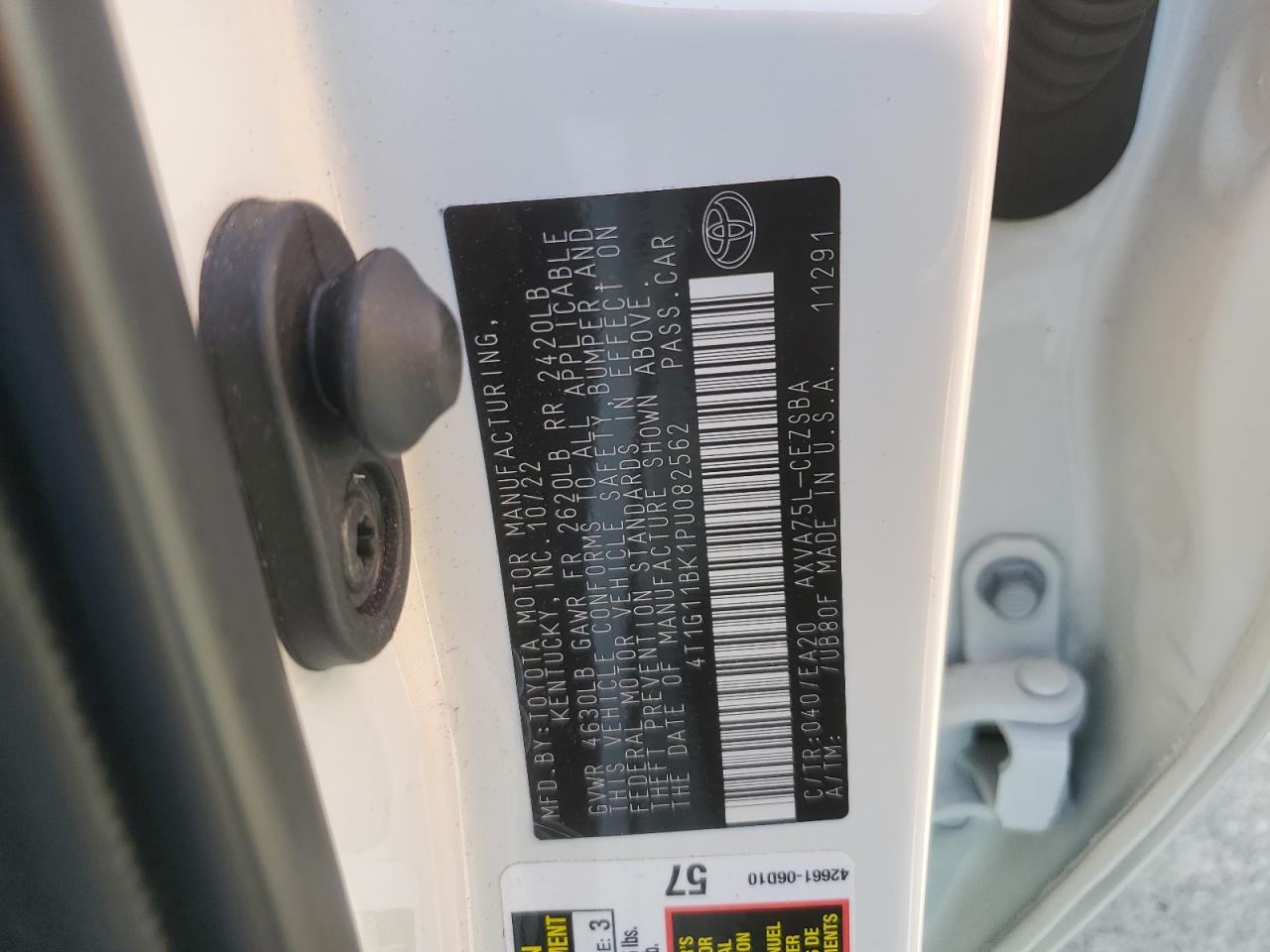 2023 TOYOTA CAMRY SE NIGHT SHADE VIN:4T1G11BK1PU082562