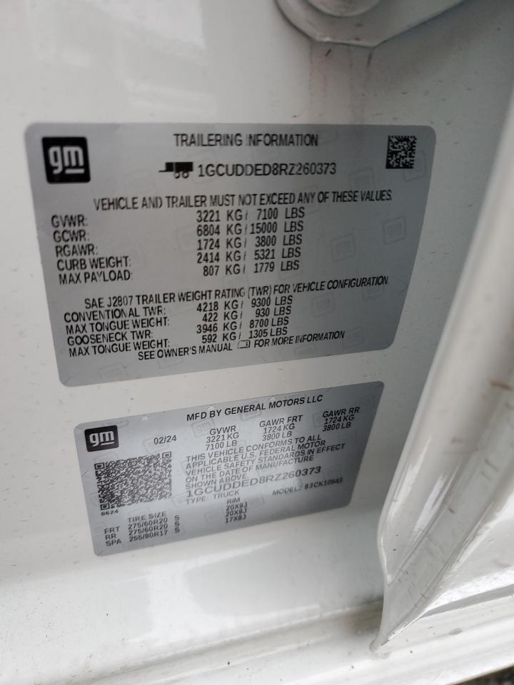 2024 CHEVROLET SILVERADO K1500 LT VIN:1GCUDDED8RZ260373