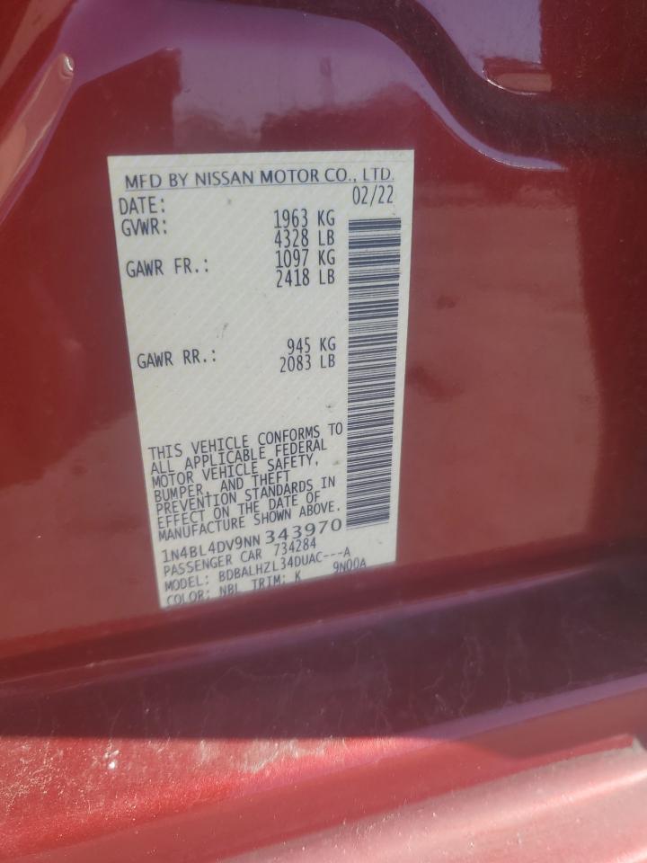 2022 NISSAN ALTIMA SV VIN:1N4BL4DV9NN343970