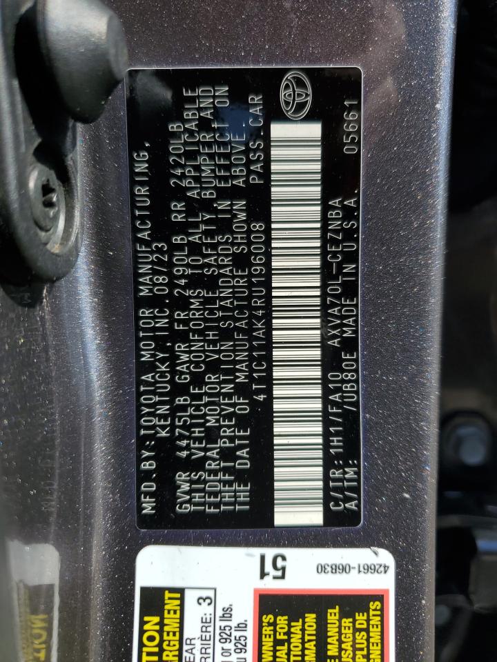 2024 TOYOTA CAMRY LE VIN:4T1C11AK4RU196008