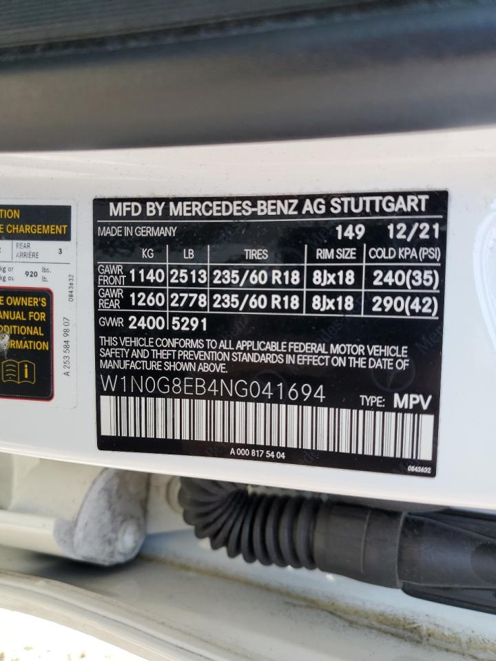 2022 MERCEDES-BENZ GLC 300 4MATIC VIN:W1N0G8EB4NG041694