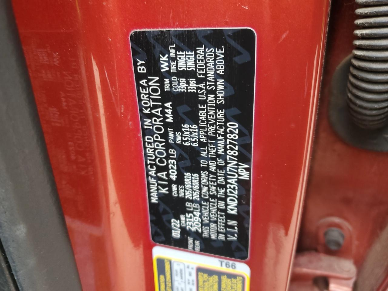 2022 KIA SOUL LX VIN:KNDJ23AU7N7827820