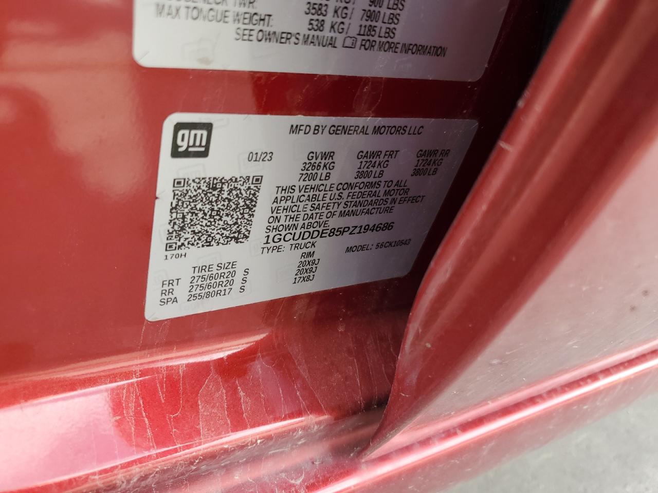 2023 CHEVROLET SILVERADO K1500 LT VIN:1GCUDDE85PZ194686